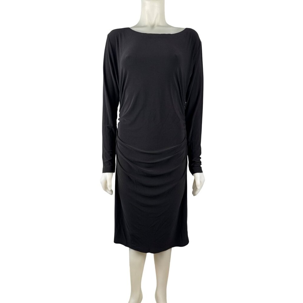 Norma Kamali Women's‎ Long Sleeve Shirred Black Waist Sheath Dress Size XL
